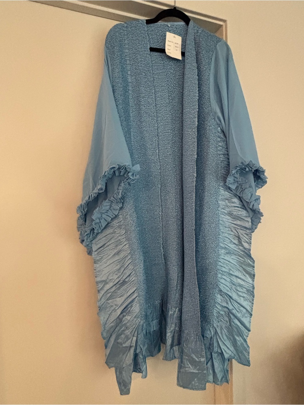 Light Blue Open-Front Ruffle Kimono Cape